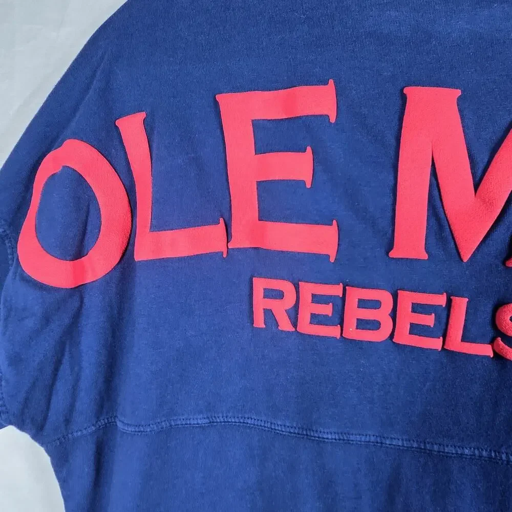 Ole Miss Rebels Spirit Jersey Womens XS Navy Oversized V Neck Cotton Shirt - Picture 5 of 12